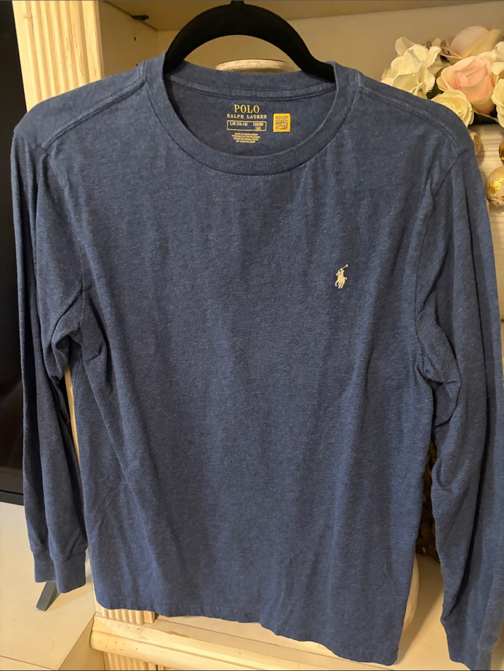 Polo by Ralph Lauren boys Long-Sleeve Crewneck Shirt - Navy (L 14-16)